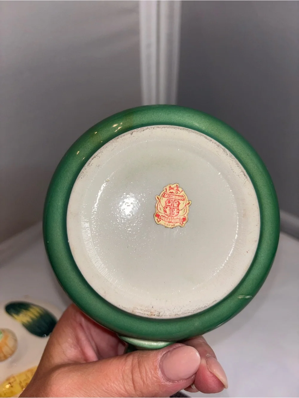 Green Ceramic Handled Vegetable Lid Vintage Japan Del Coronado